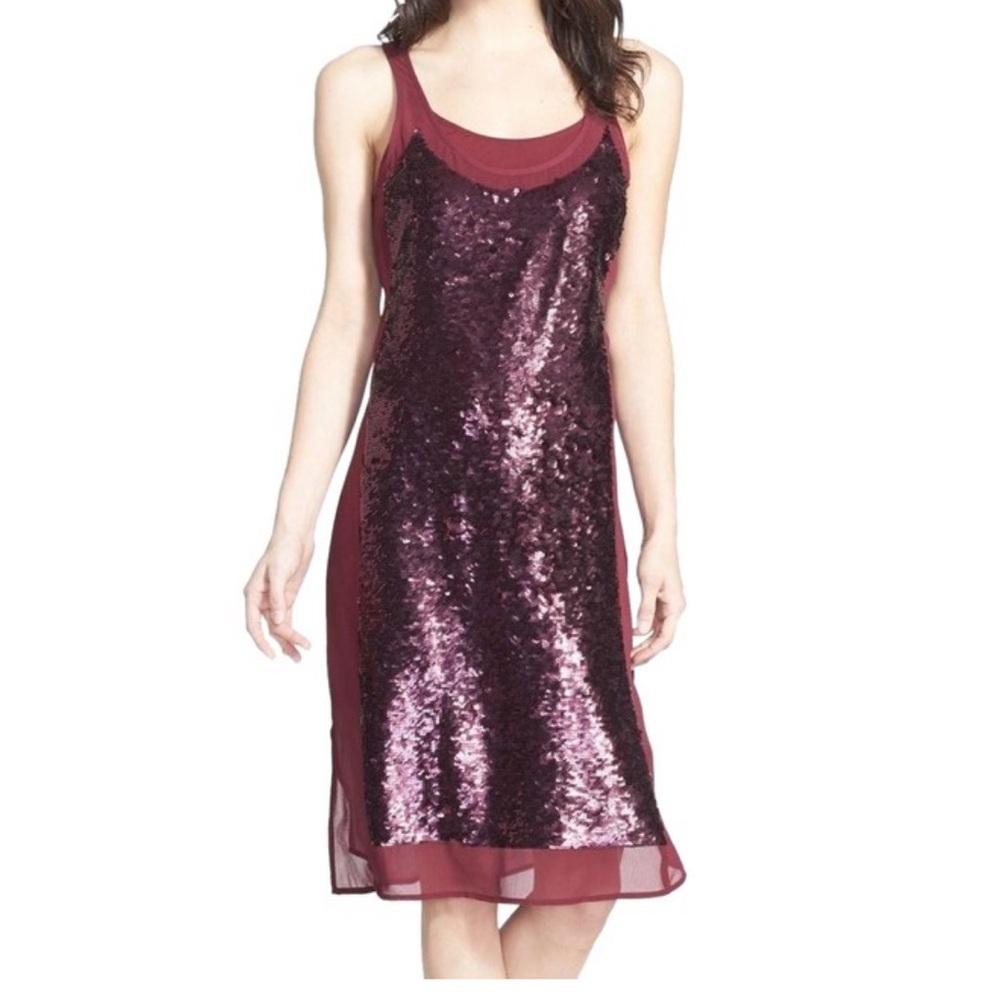 EUC Trouvé Burgundy Sequin Slip Shift Cocktail Dress | M